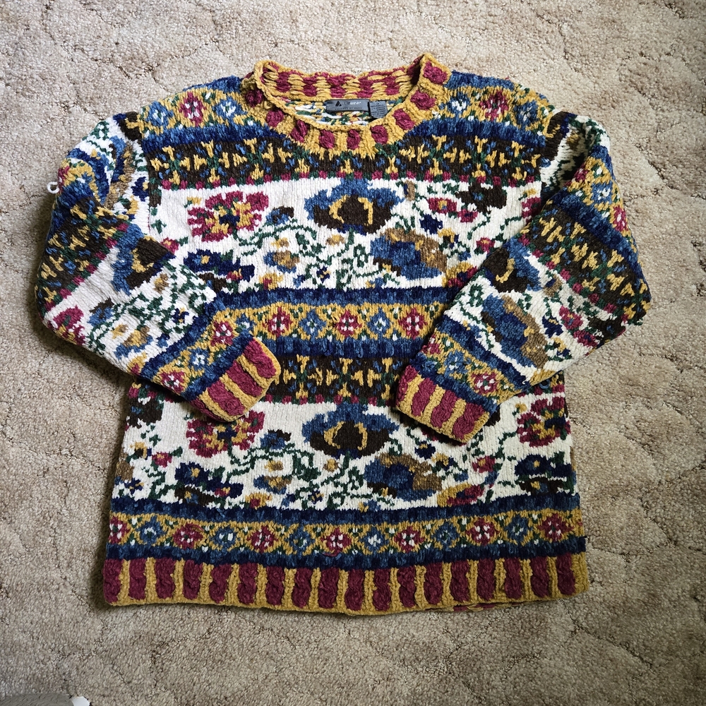Vintage LIZWEAR Colorful FLORAL Patterned Sweater